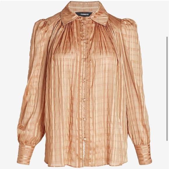 Express Metallic Pleated Puff Sleeve Shirt - Picture 3 of 4
